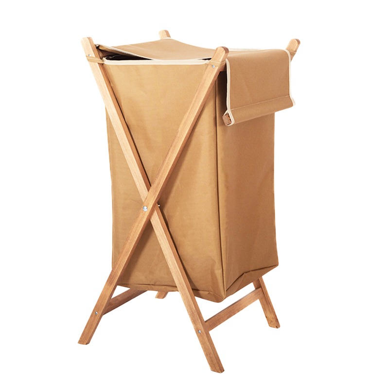 Panier à Linge Pliable en Bois Grand Modèle - Beige
