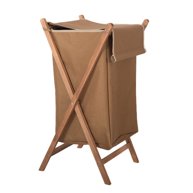 Panier à Linge Pliable en Bois Grand Modèle - Marron